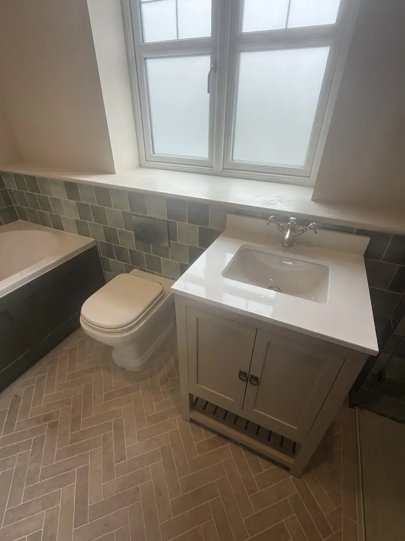 Family bathroom, herringbone floor